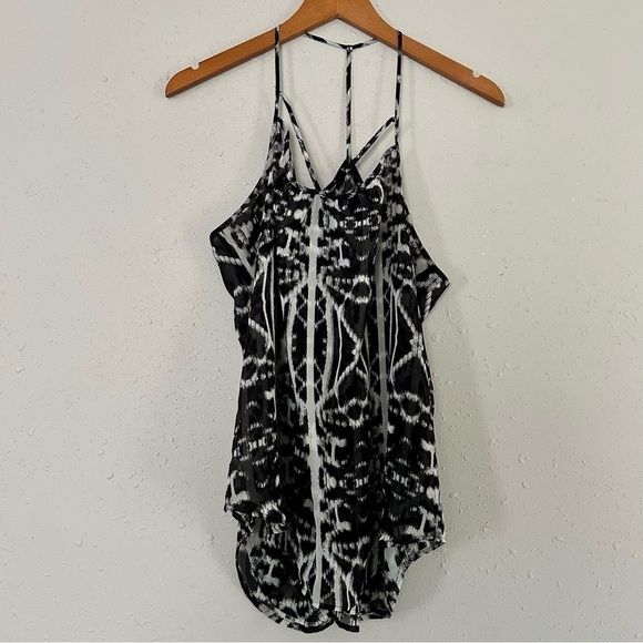 🦋 Express Black White Tank Top Spaghetti Strap Halter Flowy Blouse - Picture 2 of 8